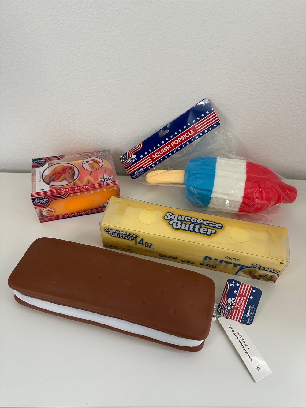 Sunny Days BUTTER, HOT DOG, ICE CREAM SANDWICH, POPSICLE Squishies, Squishy Toys